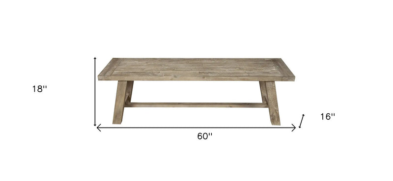 60" Natural Distressed Solid Wood Dining Bench Homeroots Living Room