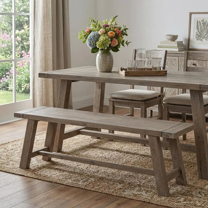 60" Natural Distressed Solid Wood Dining Bench Homeroots Living Room