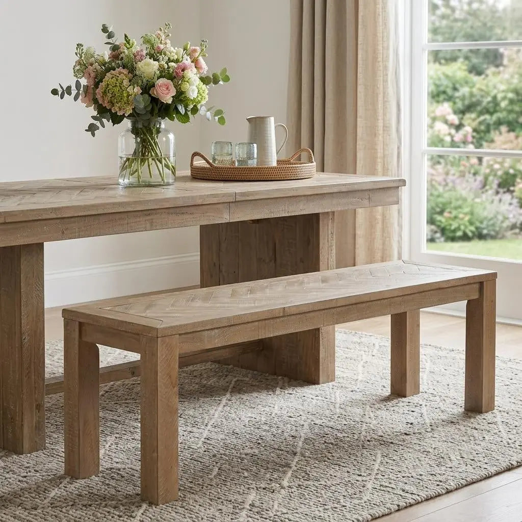 60" Natural Distressed Solid Wood Dining Bench Homeroots Living Room
