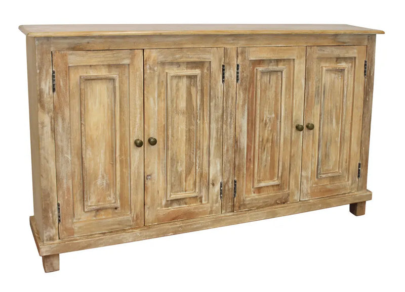 60" Natural Distressed Solid Wood Sideboard with Four Doors Homeroots Kitchen & Dining