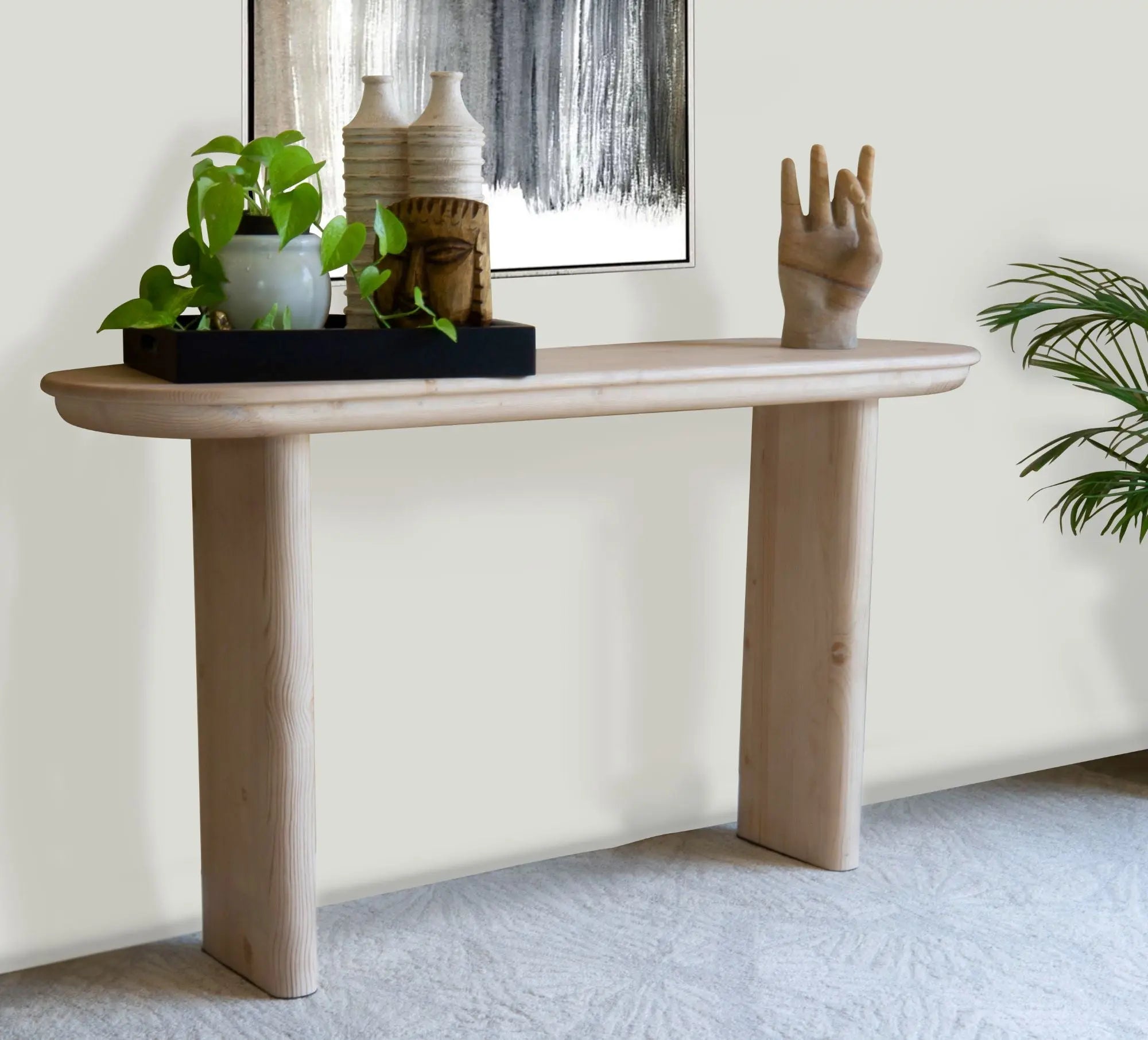 60" Natural Solid Wood Oval Console Table Homeroots Living Room