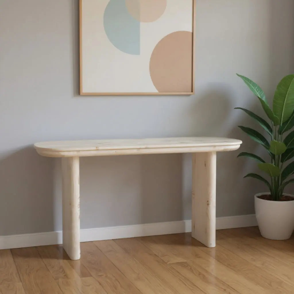 60" Natural Solid Wood Oval Console Table Homeroots Living Room