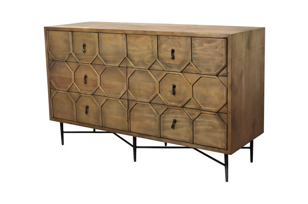 60" Natural Solid Wood Six Drawer Double Dresser Homeroots Bed & Bath