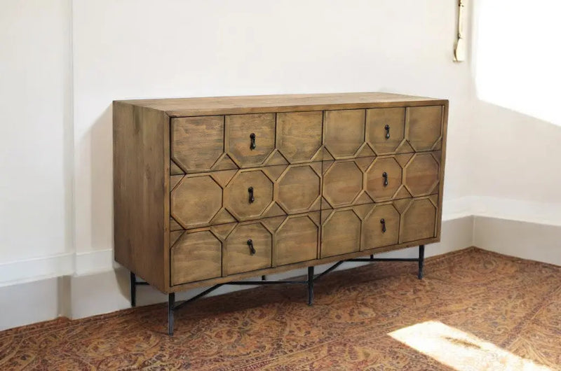 60" Natural Solid Wood Six Drawer Double Dresser Homeroots Bed & Bath