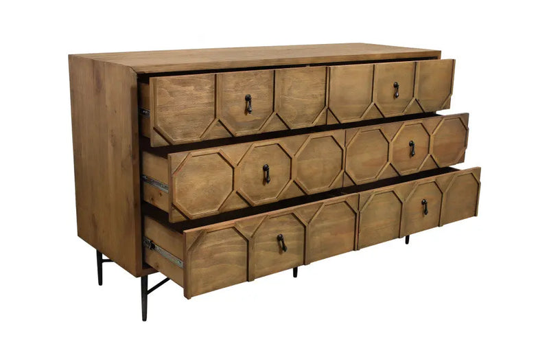 60" Natural Solid Wood Six Drawer Double Dresser Homeroots Bed & Bath