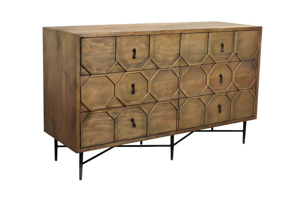 60" Natural Solid Wood Six Drawer Double Dresser Homeroots Bed & Bath