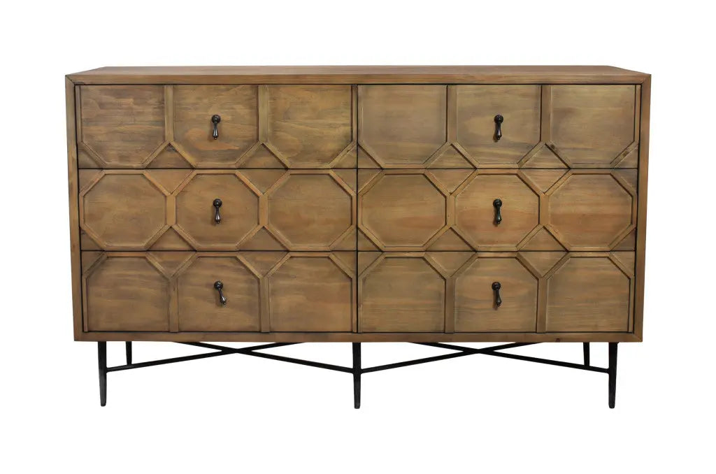 60" Natural Solid Wood Six Drawer Double Dresser Homeroots Bed & Bath