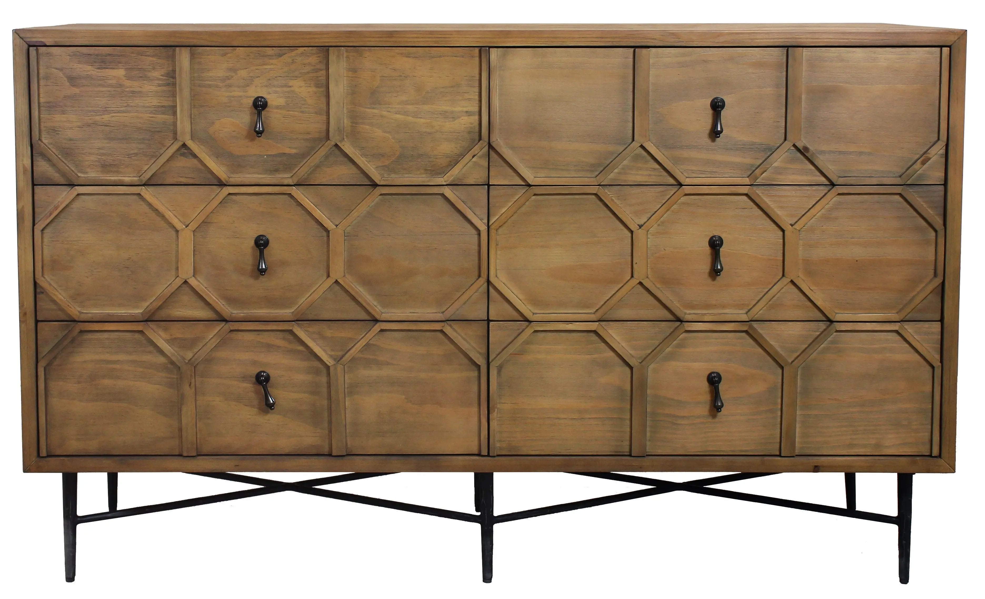60" Natural Solid Wood Six Drawer Double Dresser Homeroots Bed & Bath