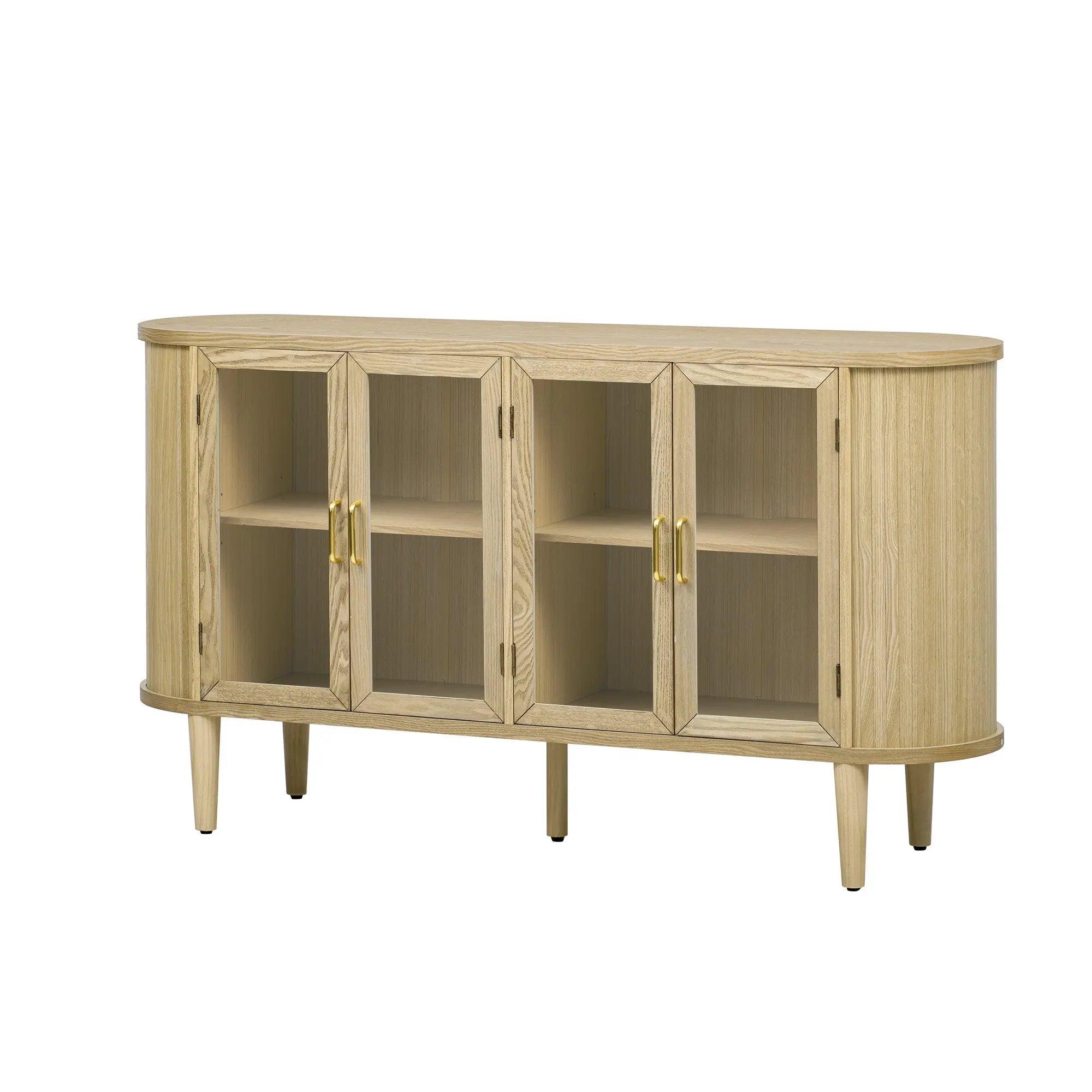 60" Natural Wood Buffet Table With Four Glass Doors Homeroots Kitchen & Dining