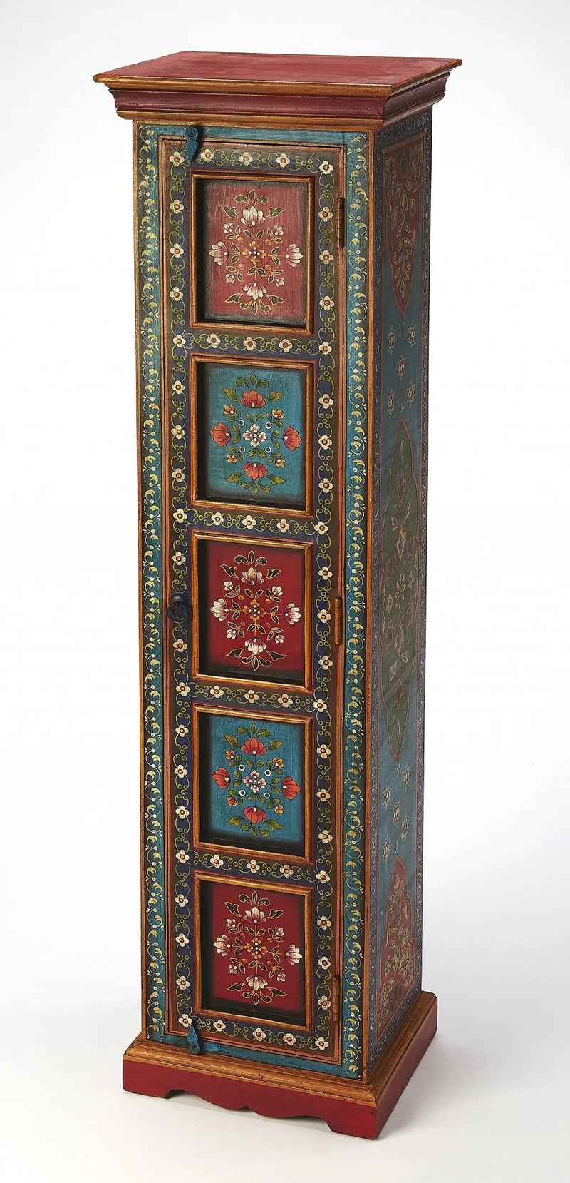 60" Red Blue and Gold Hand Painted Accent Cabinet Homeroots Kitchen & Dining