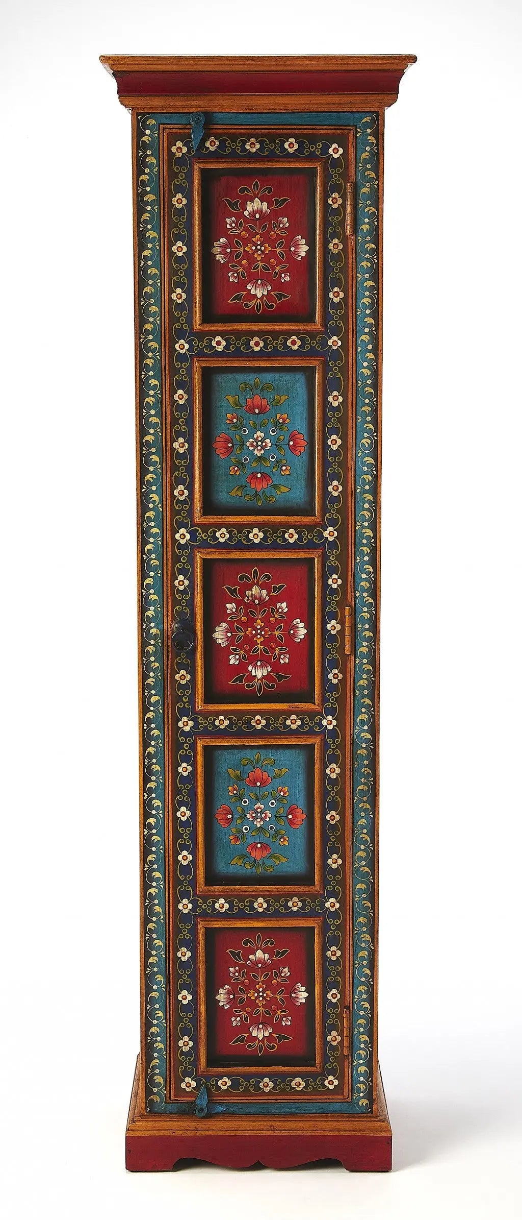 60" Red Blue and Gold Hand Painted Accent Cabinet Homeroots Kitchen & Dining