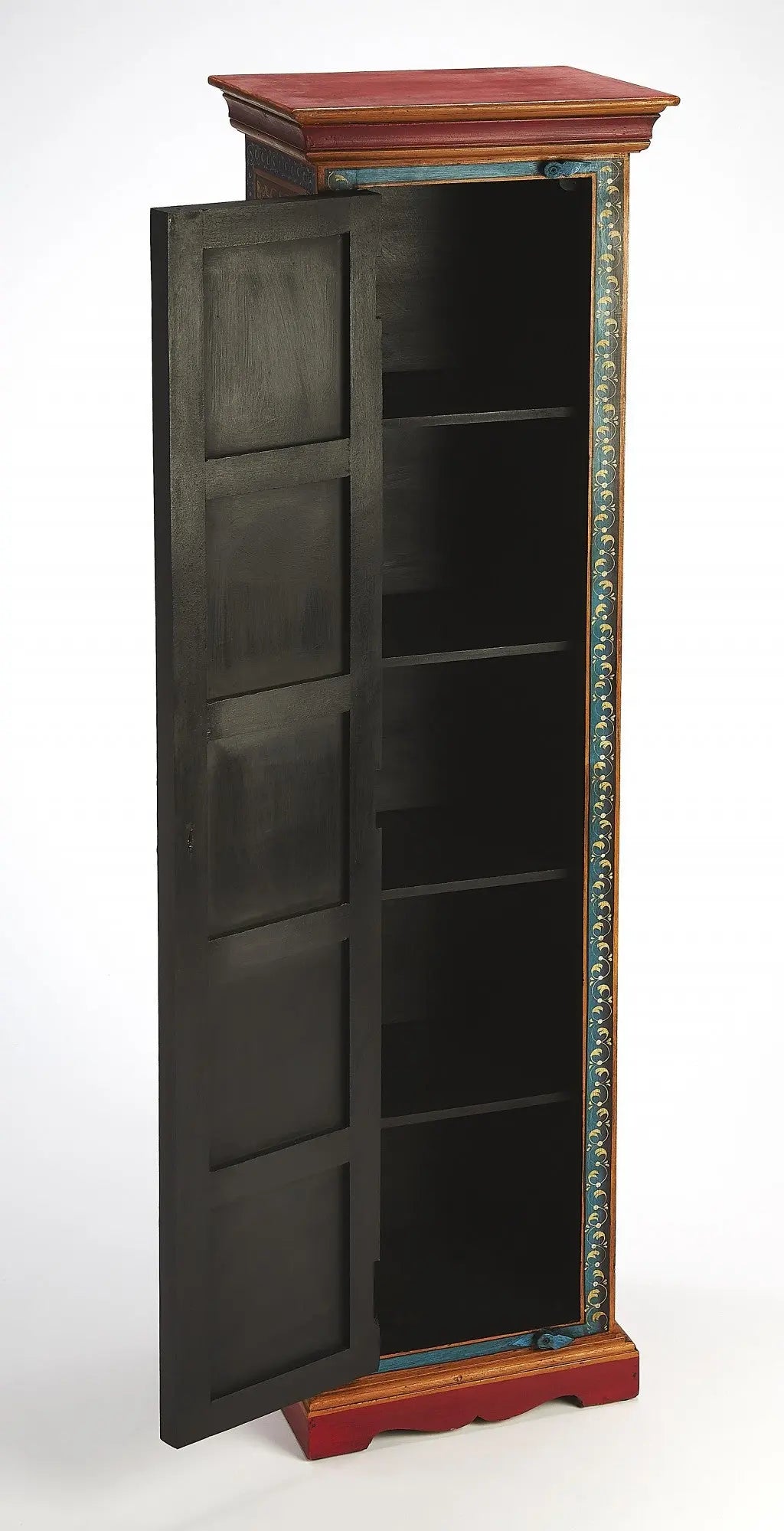 60" Red Blue and Gold Hand Painted Accent Cabinet Homeroots Kitchen & Dining