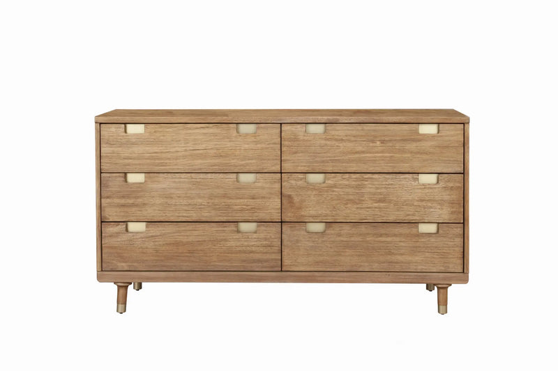 60" Sandy Brown Solid Wood Six Drawer Double Dresser - GreatEagleInc