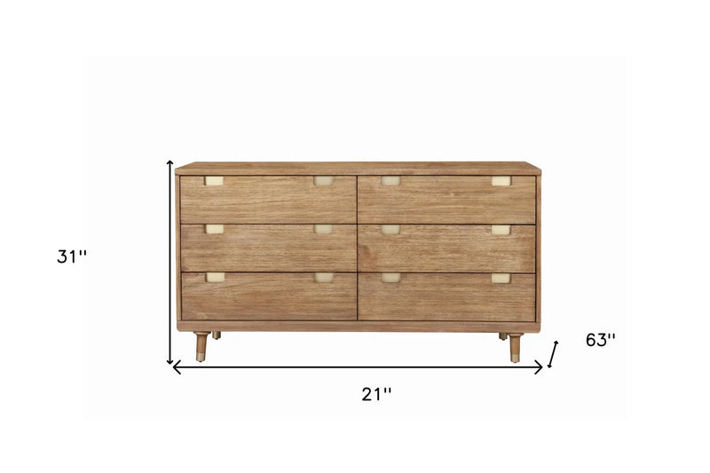 60" Sandy Brown Solid Wood Six Drawer Double Dresser - GreatEagleInc