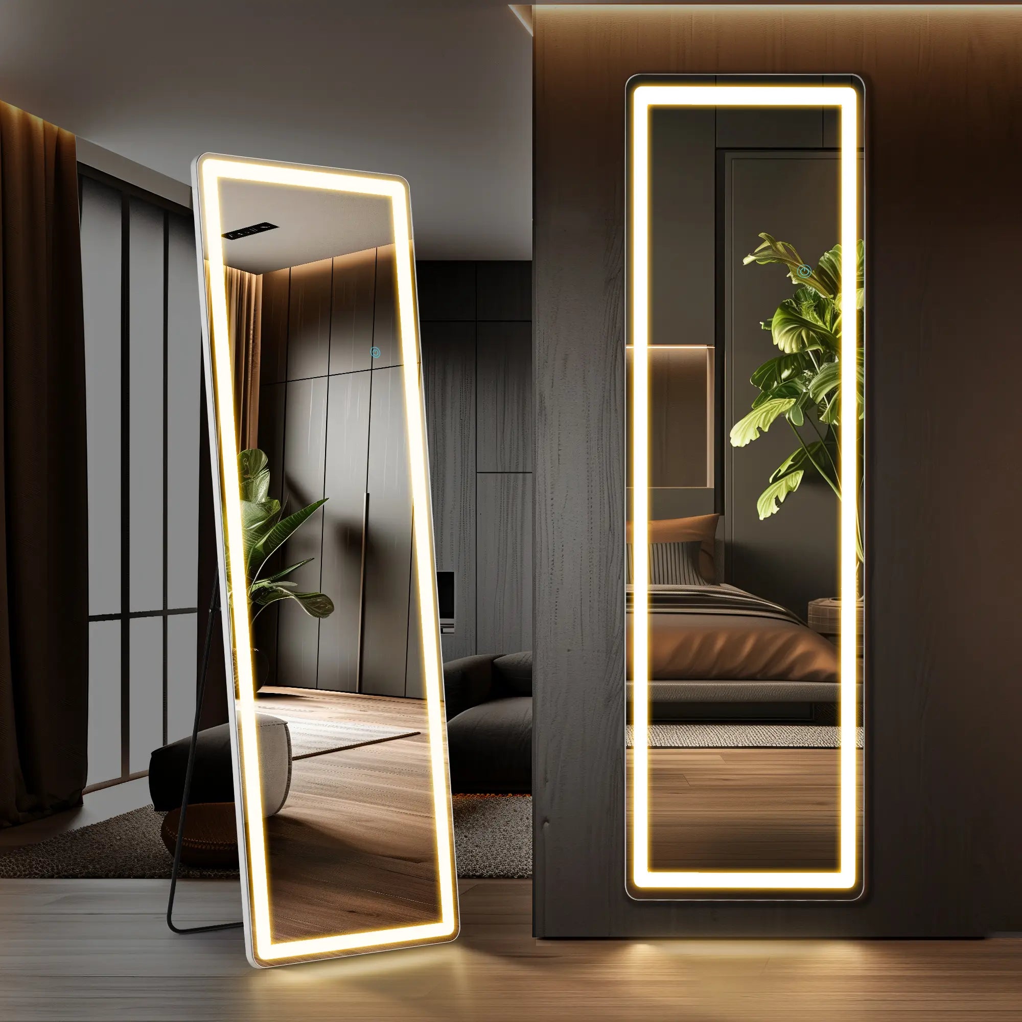 60" Silver Lighted Freestanding And Wall Mounted Framed Full Length Mirror Homeroots Bed & Bath