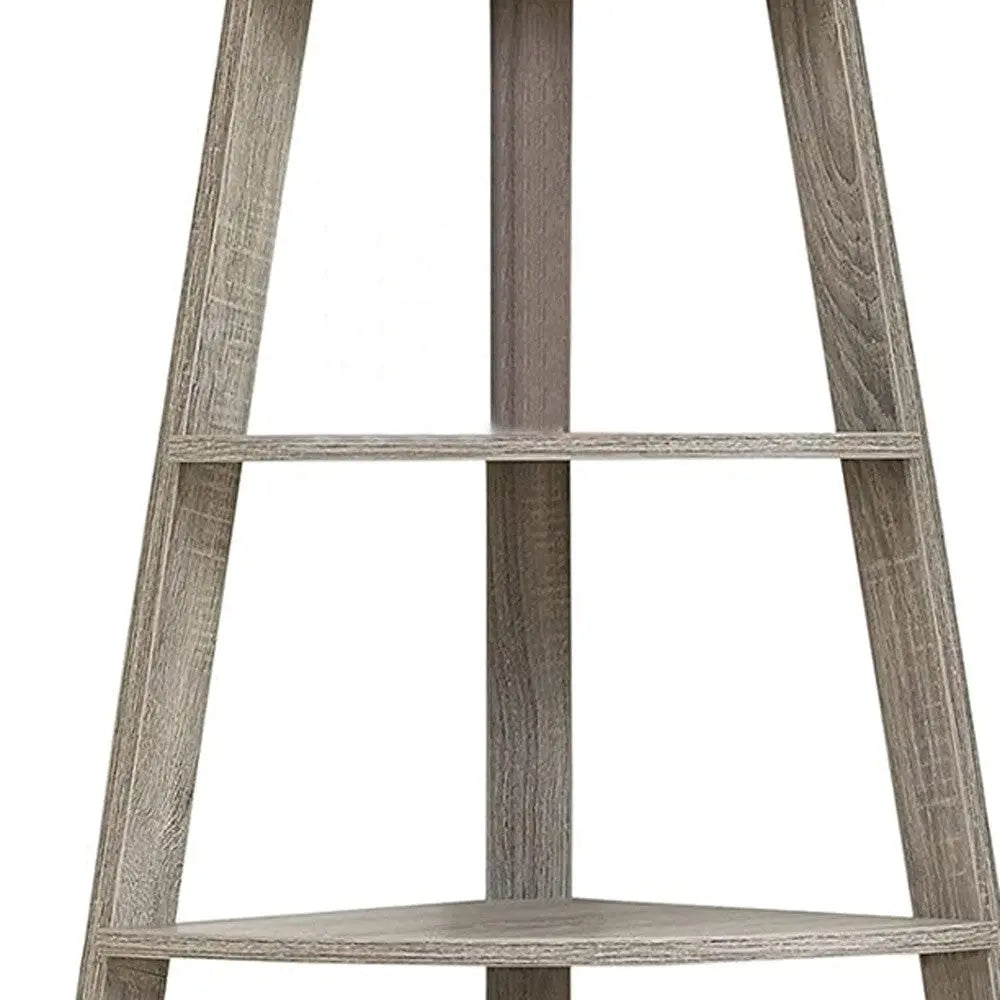 60" Taupe Wood Four Tier Corner Bookcase Homeroots Office