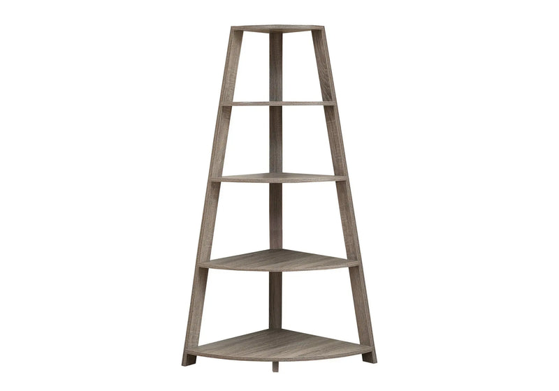 60" Taupe Wood Four Tier Corner Bookcase Homeroots Office