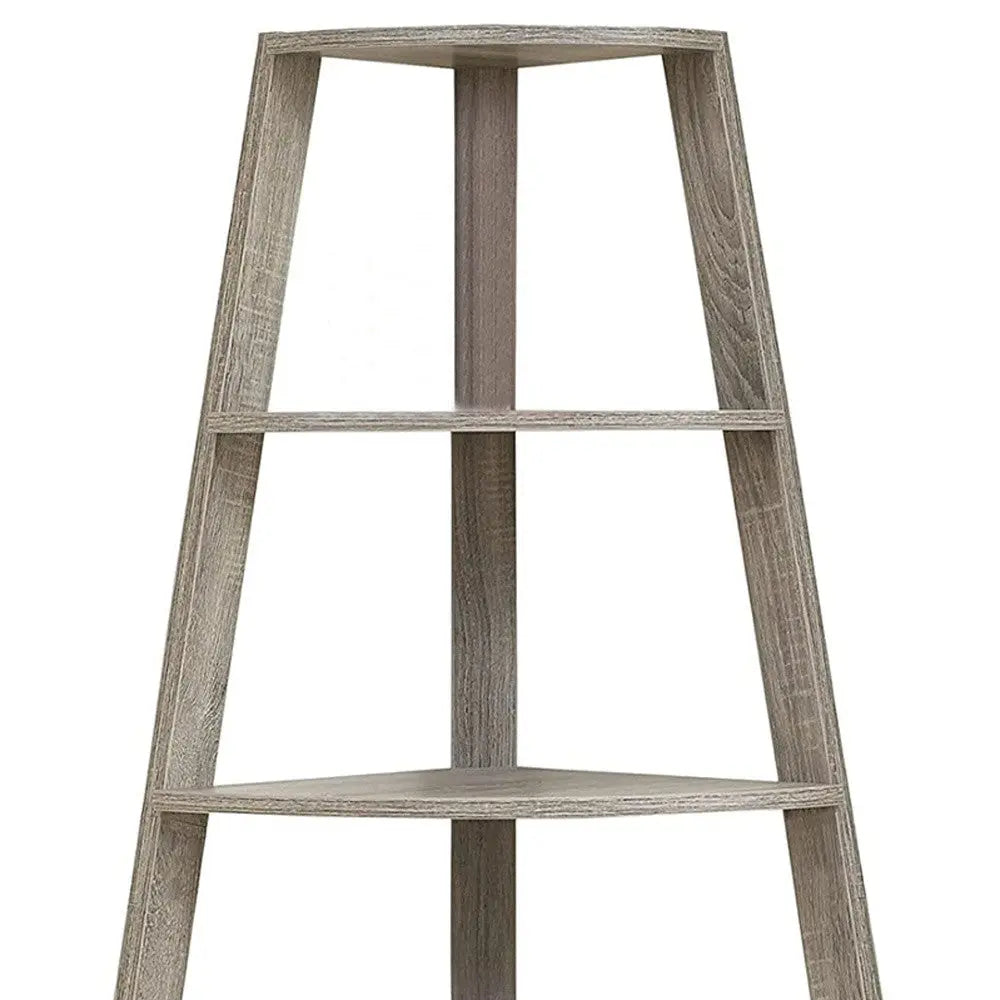 60" Taupe Wood Four Tier Corner Bookcase Homeroots Office