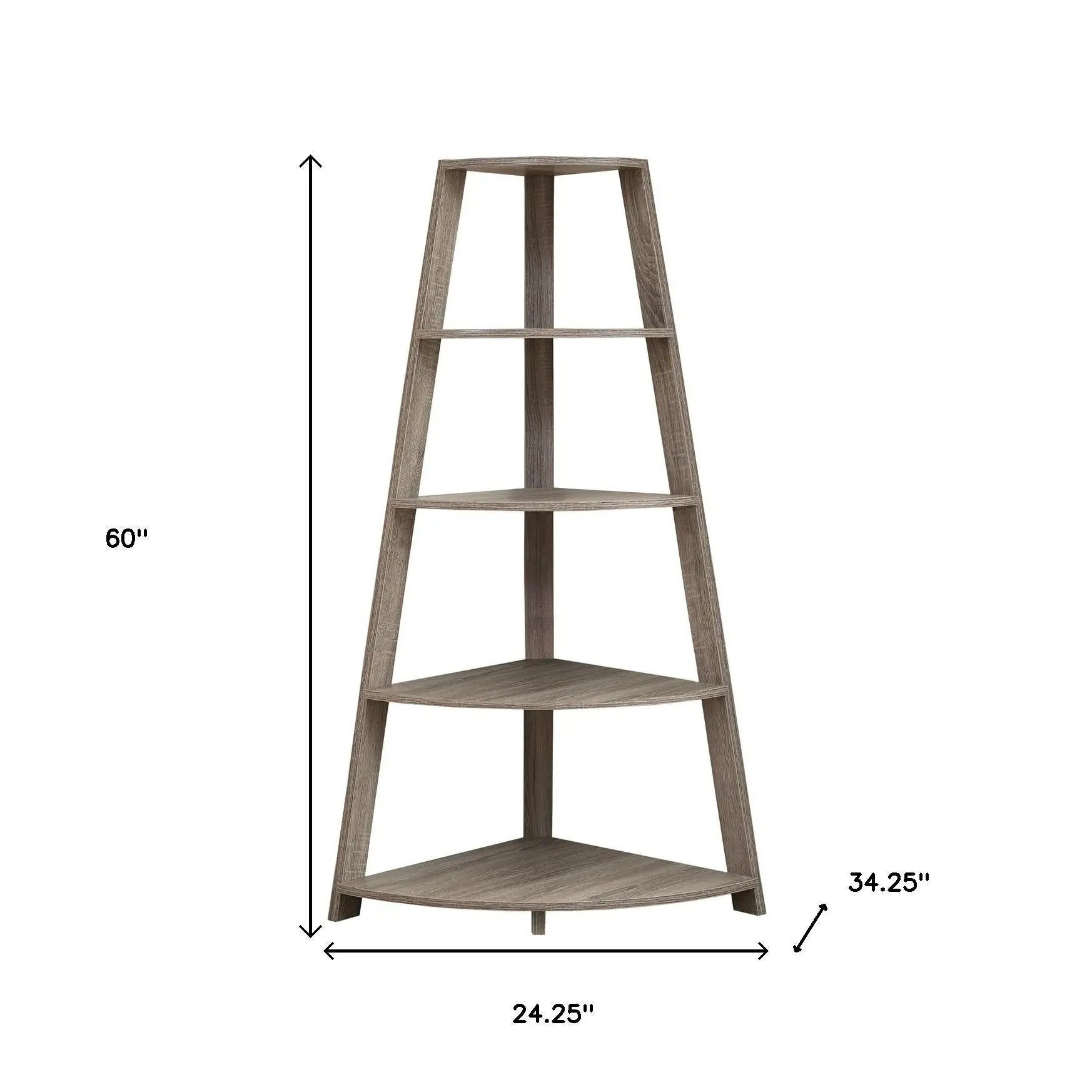 60" Taupe Wood Four Tier Corner Bookcase Homeroots Office