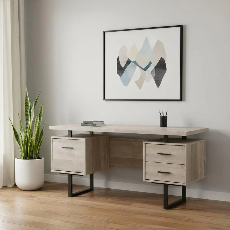 60" Taupe and Black Computer Desk With Three Drawers Homeroots Office