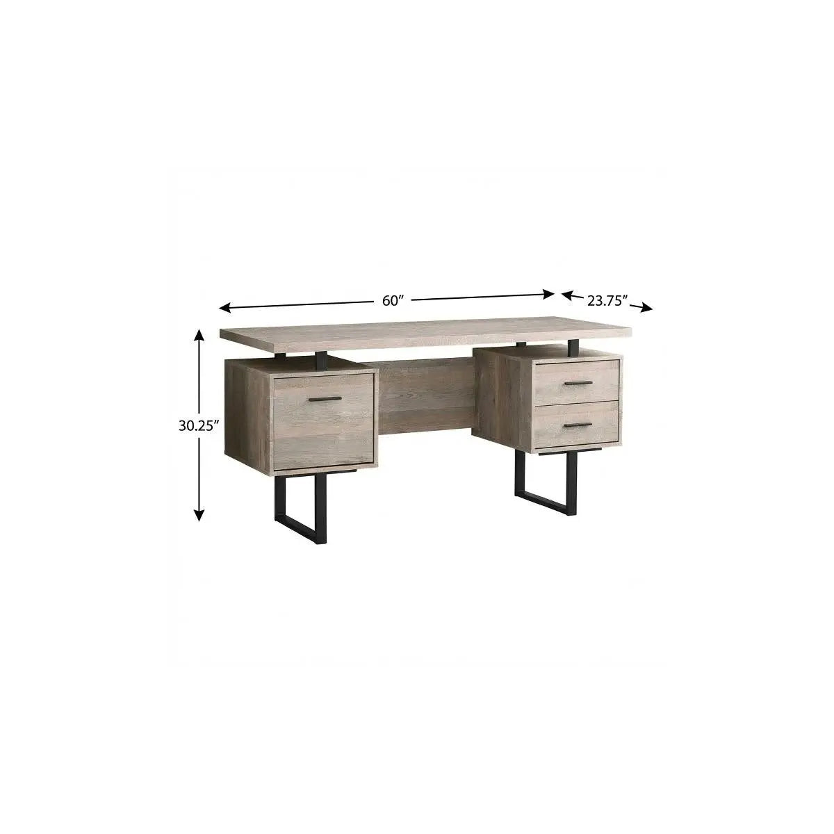 60" Taupe and Black Computer Desk With Three Drawers Homeroots Office
