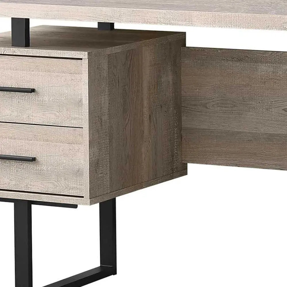 60" Taupe and Black Computer Desk With Three Drawers Homeroots Office