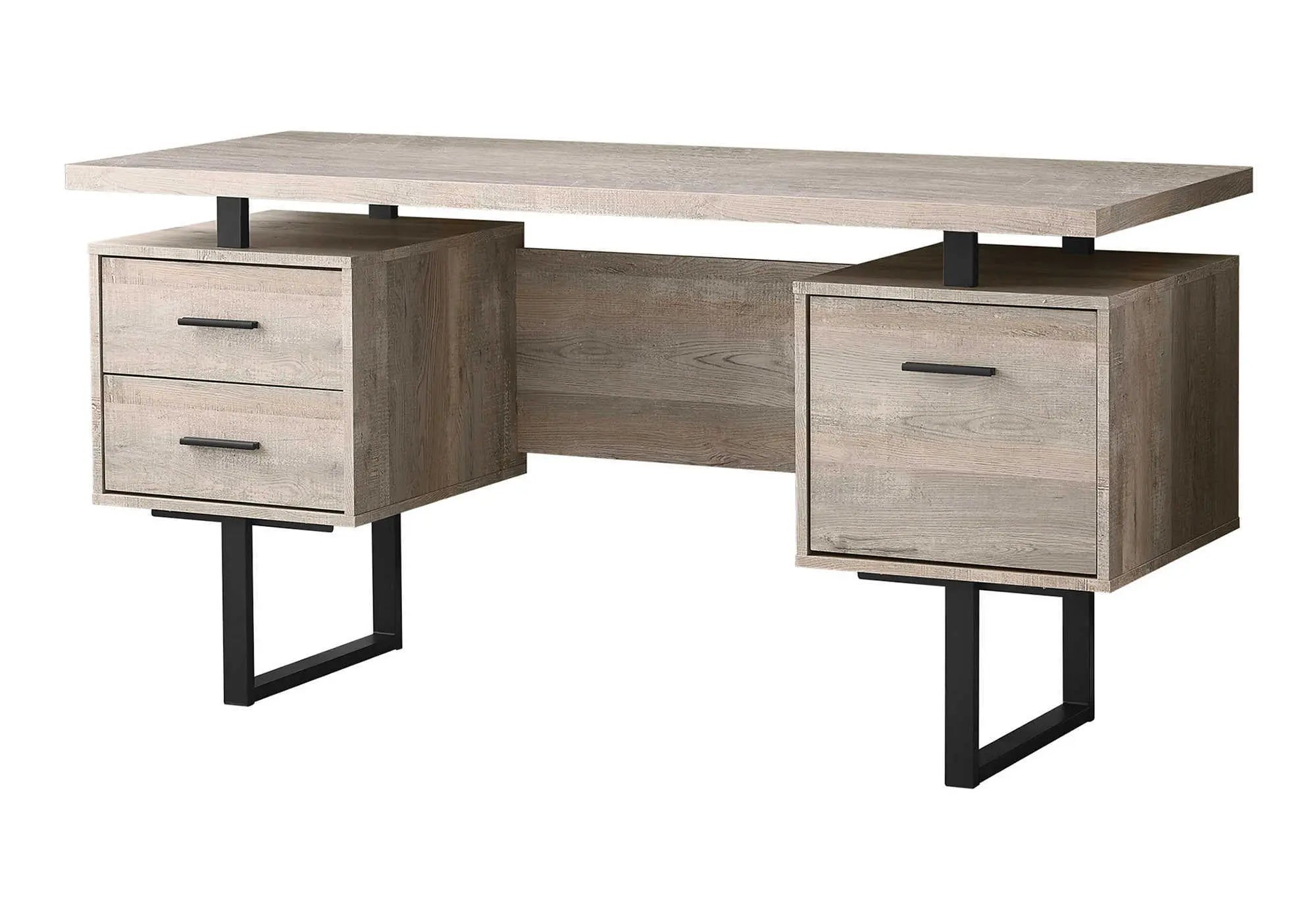 60" Taupe and Black Computer Desk With Three Drawers Homeroots Office