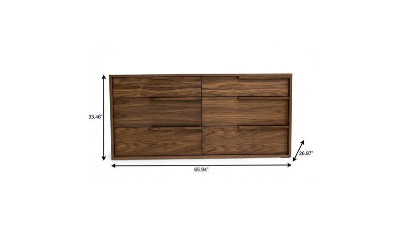 60" Walnut Manufactured Wood Six Drawer Double Dresser Homeroots Bed & Bath
