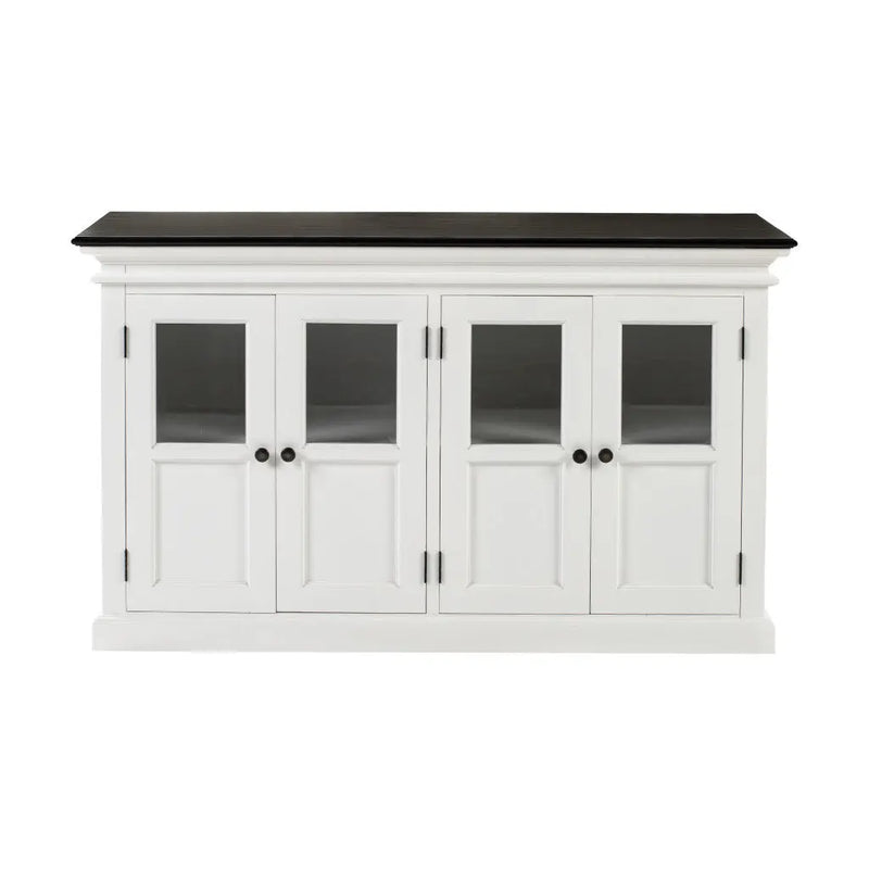 60" White And Black Solid Wood Paneled Buffet Table with Four Glass Doors Homeroots Kitchen & Dining