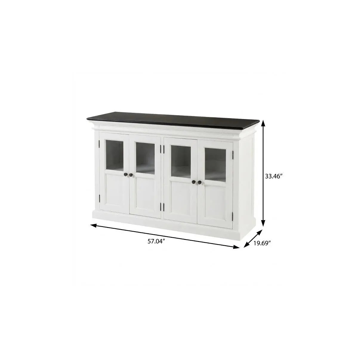 60" White And Black Solid Wood Paneled Buffet Table with Four Glass Doors Homeroots Kitchen & Dining