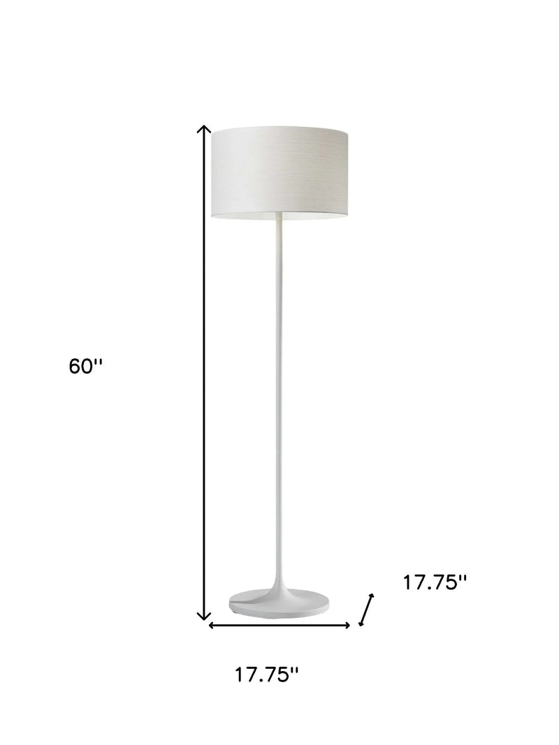 60" White Floor Lamp With White Fabric Drum Shade Homeroots Lighting