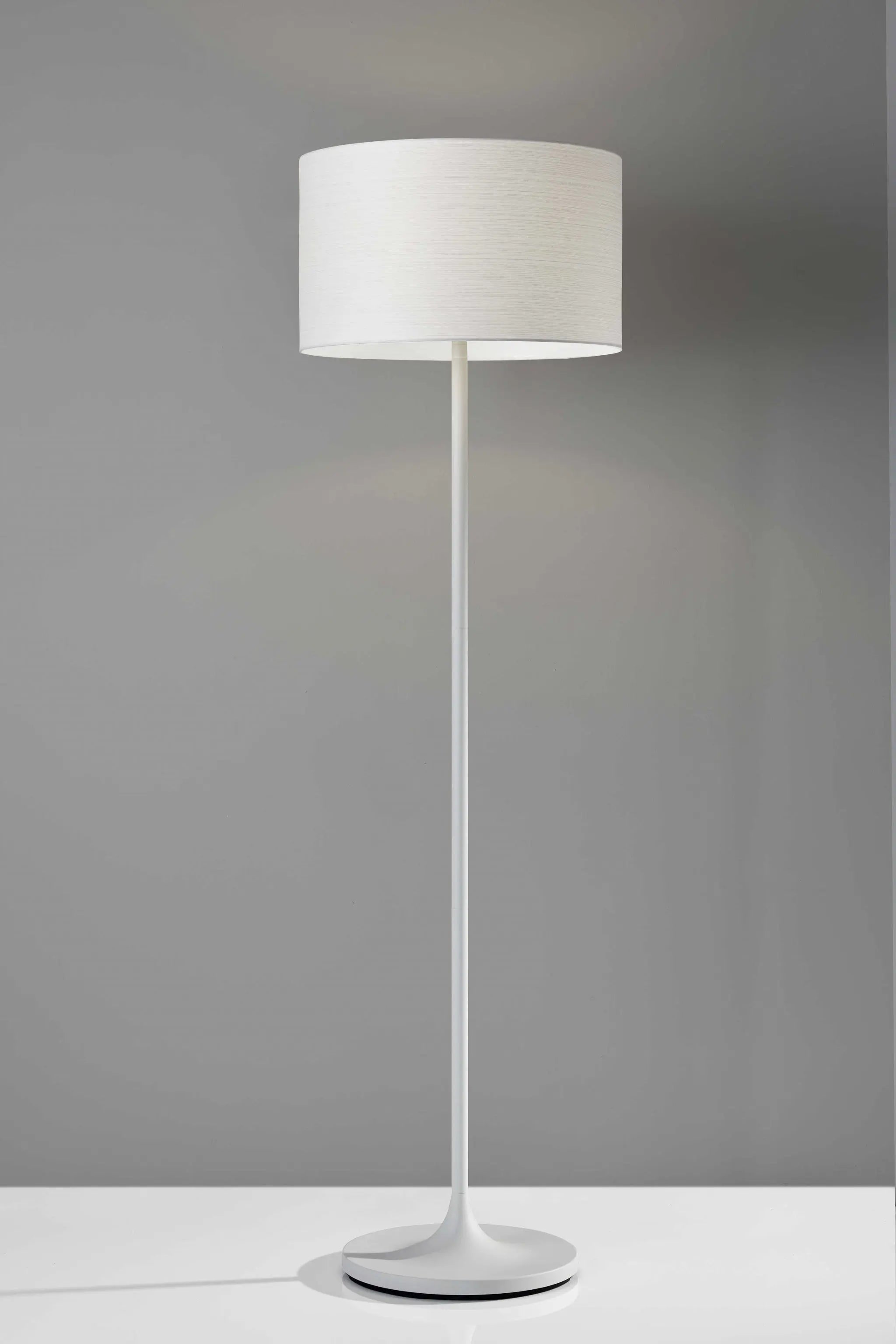 60" White Floor Lamp With White Fabric Drum Shade Homeroots Lighting
