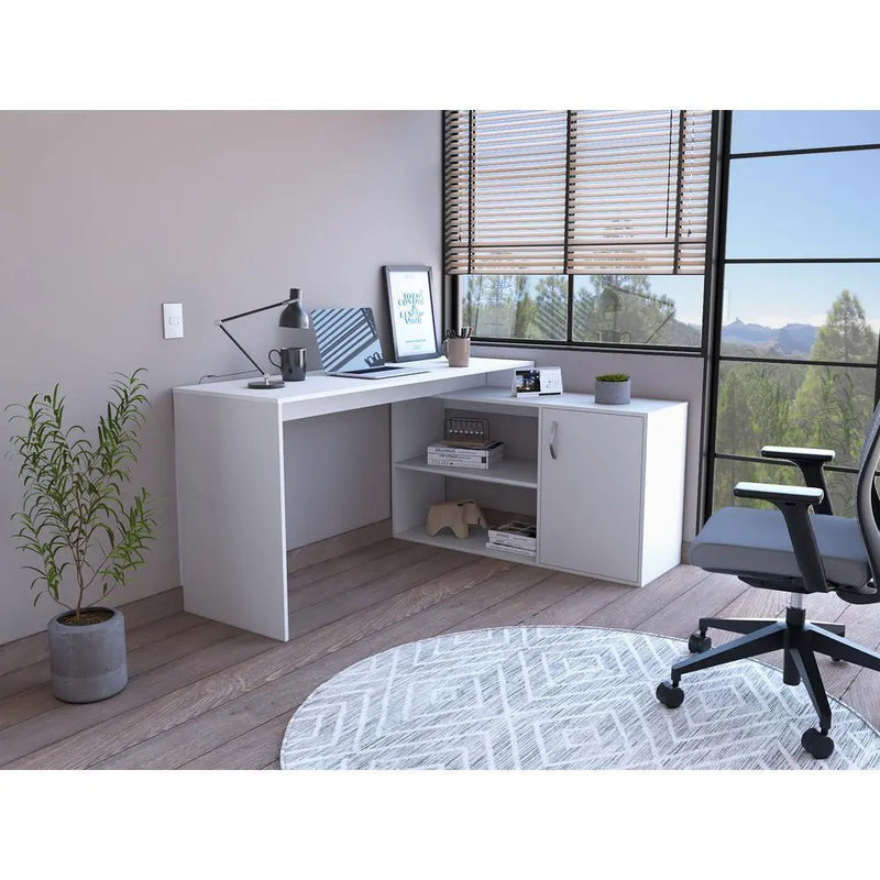 60" White L Shape Computer Desk Homeroots Office