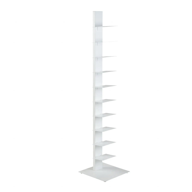 60" White Metal Ten Shelf Modern Tower Bookcase Homeroots Office