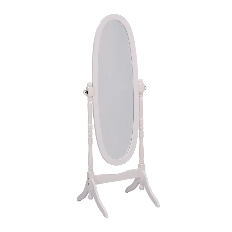 60" White Oval Wood Framed Freestanding Cheval Mirror Homeroots Bed & Bath