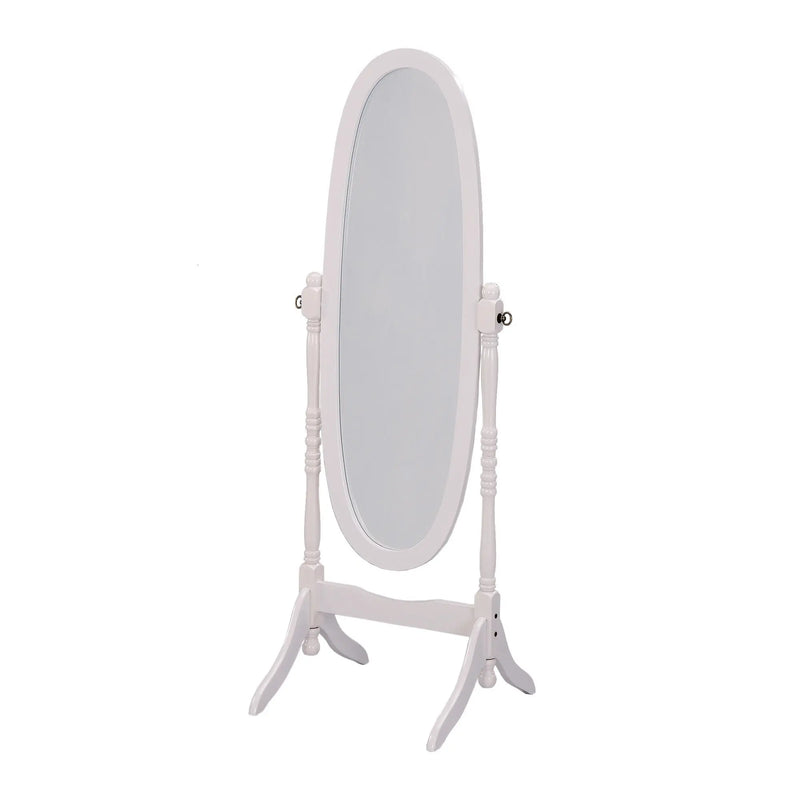 60" White Oval Wood Framed Freestanding Cheval Mirror Homeroots Bed & Bath