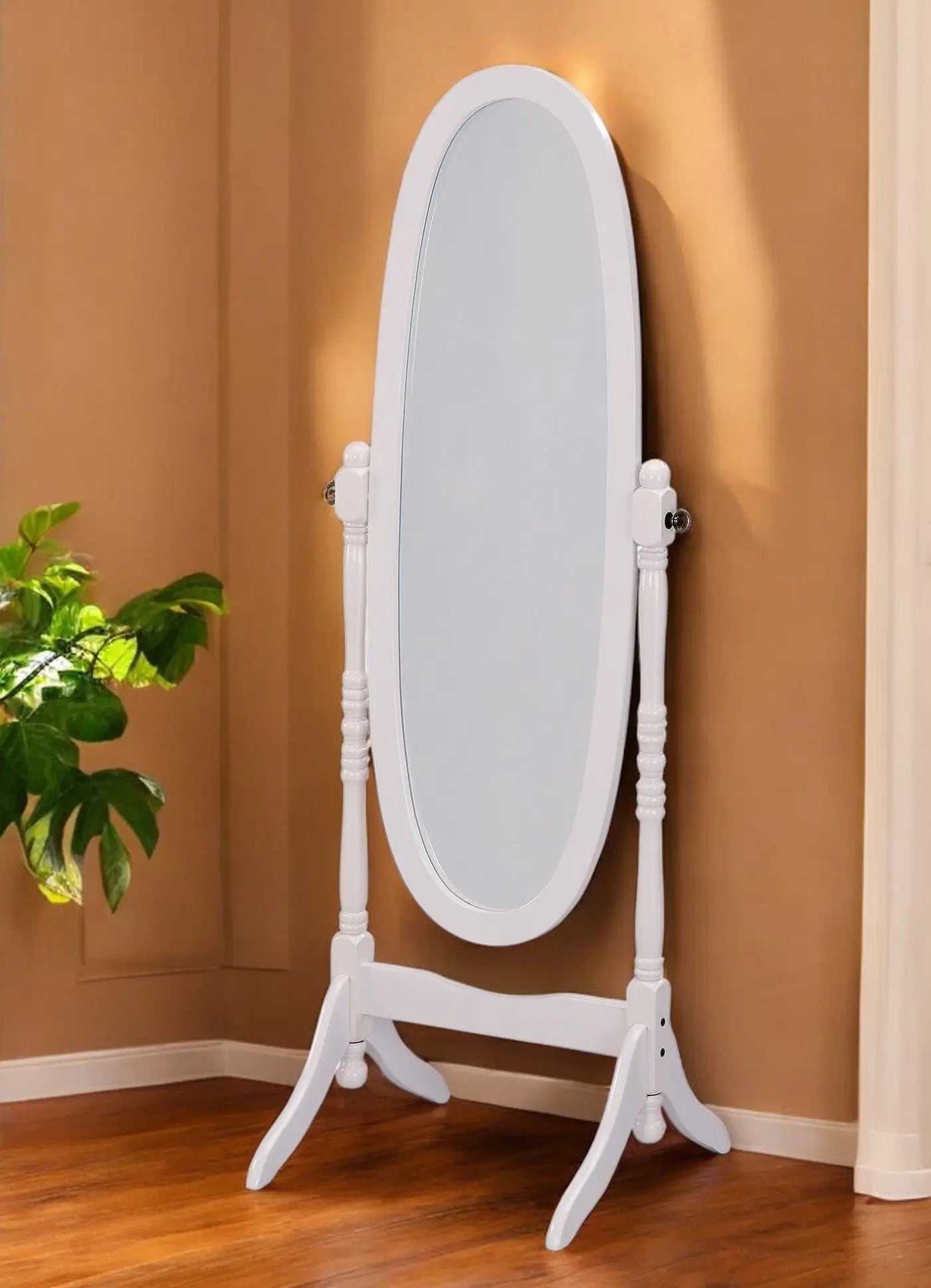 60" White Oval Wood Framed Freestanding Cheval Mirror Homeroots Bed & Bath