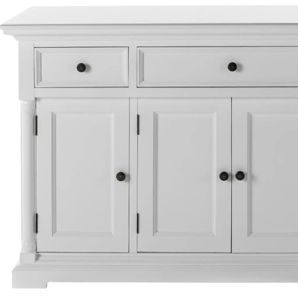 60" White Solid Wood Paneled Three Drawer Buffet Table with Four Doors Homeroots Kitchen & Dining