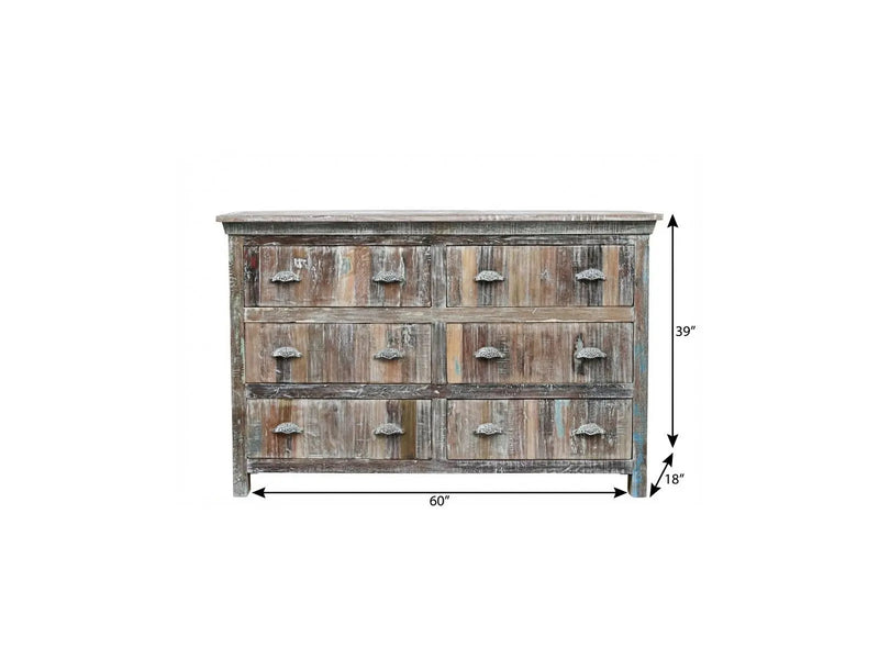 60" White Solid Wood Six Drawer Double Dresser Homeroots Bed & Bath