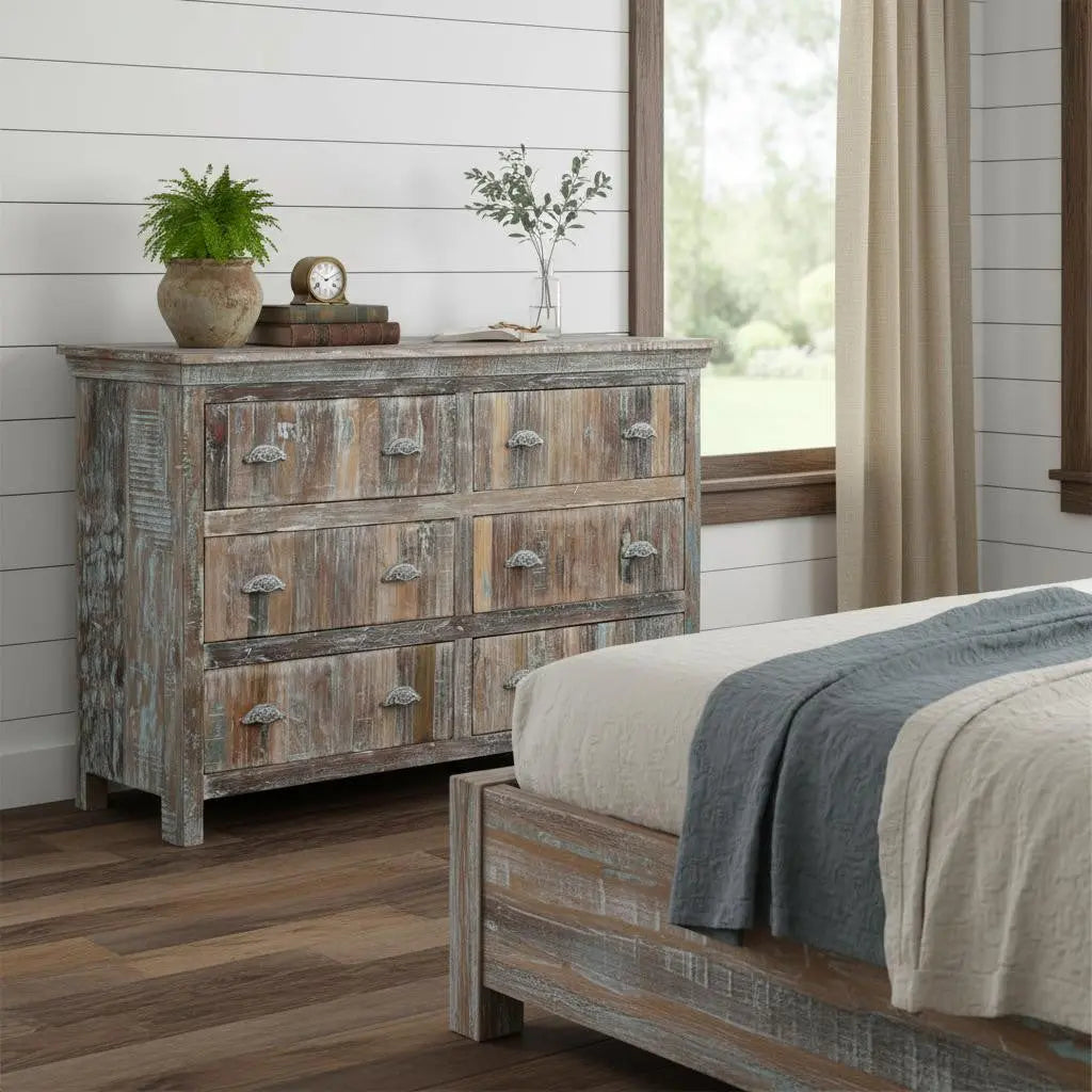 60" White Solid Wood Six Drawer Double Dresser Homeroots Bed & Bath