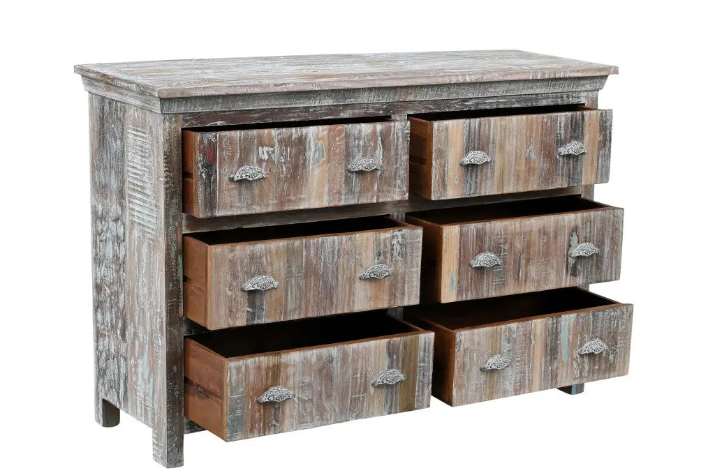 60" White Solid Wood Six Drawer Double Dresser Homeroots Bed & Bath