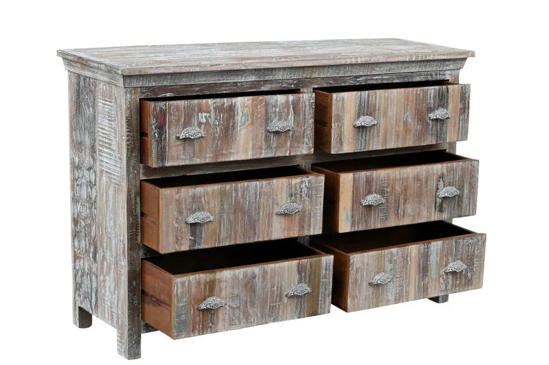 60" White Solid Wood Six Drawer Double Dresser Homeroots Bed & Bath