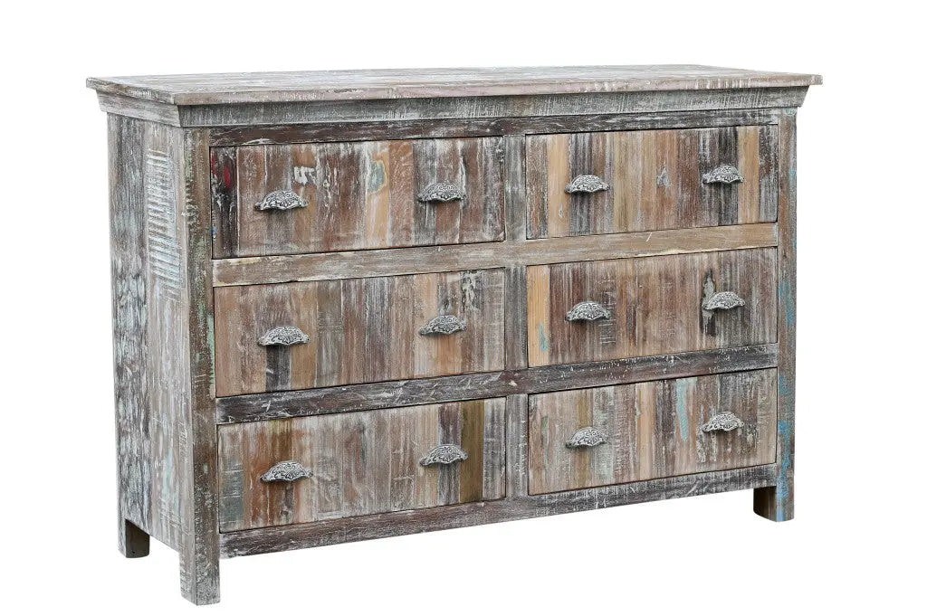 60" White Solid Wood Six Drawer Double Dresser Homeroots Bed & Bath