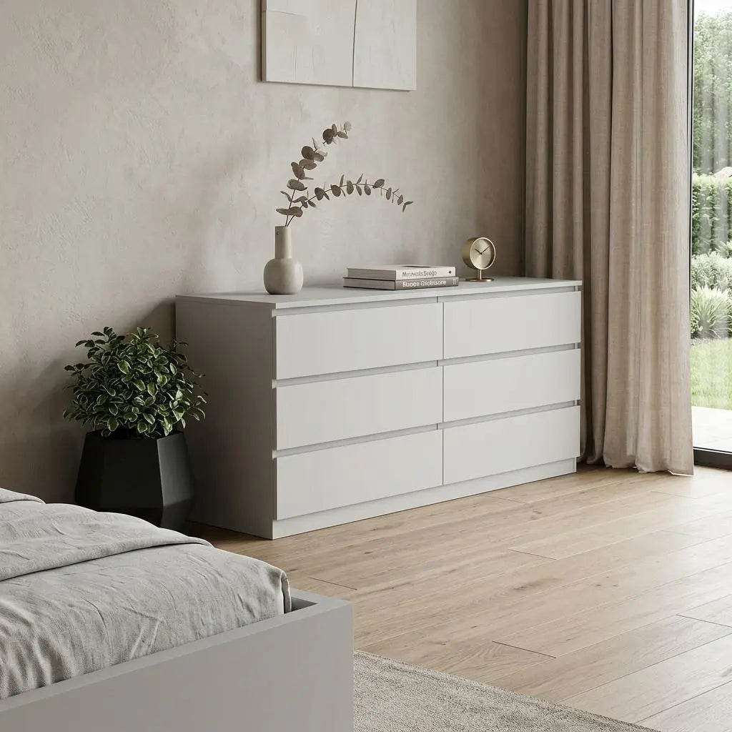 60" White Wood Six Drawer Double Dresser Homeroots Bed & Bath