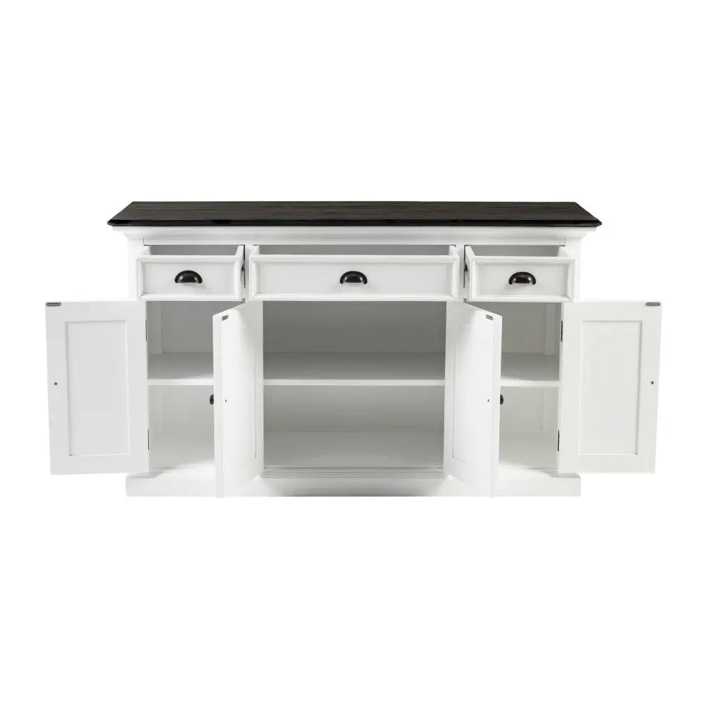 60" White & Black Solid Wood Buffet Table Homeroots Kitchen & Dining