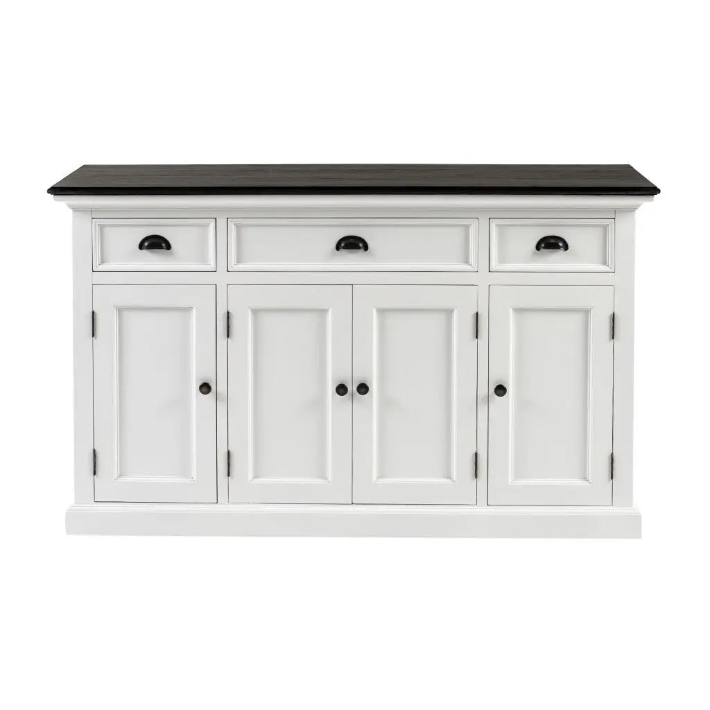 60" White & Black Solid Wood Buffet Table Homeroots Kitchen & Dining