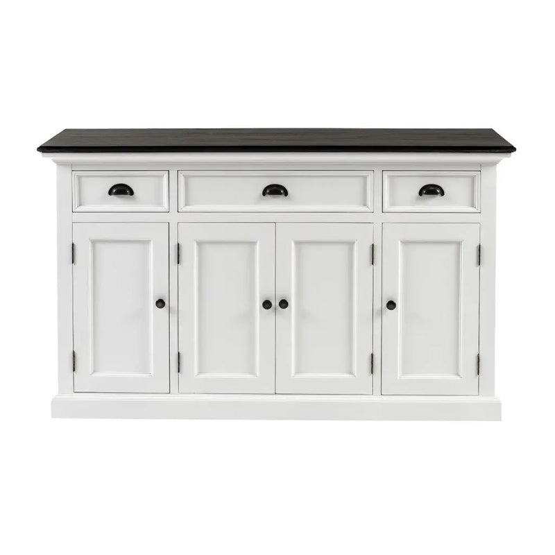 60" White & Black Solid Wood Buffet Table Homeroots Kitchen & Dining
