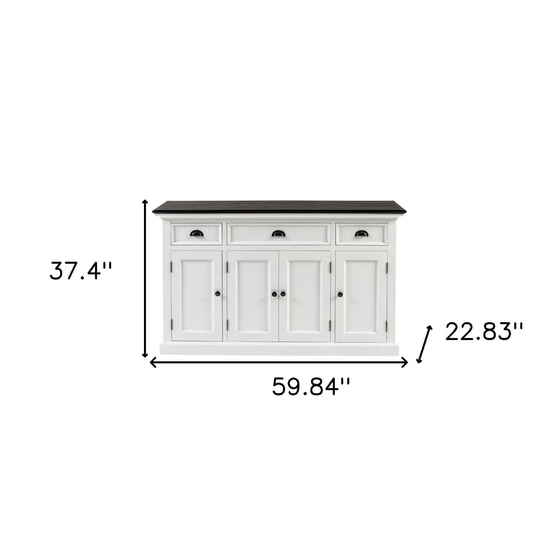 60" White & Black Solid Wood Buffet Table Homeroots Kitchen & Dining