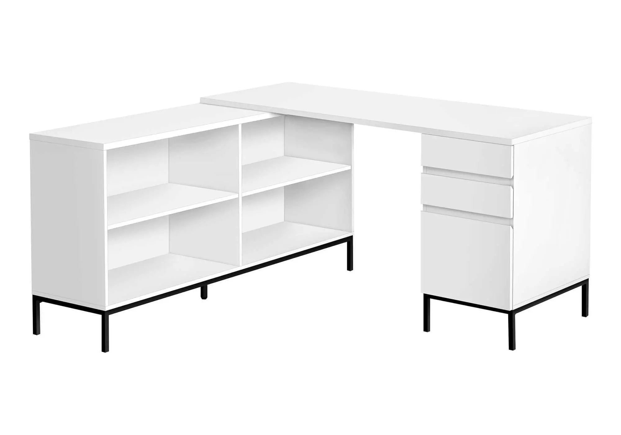 60" White and Black L Shape Computer Desk With Three Drawers Homeroots Office