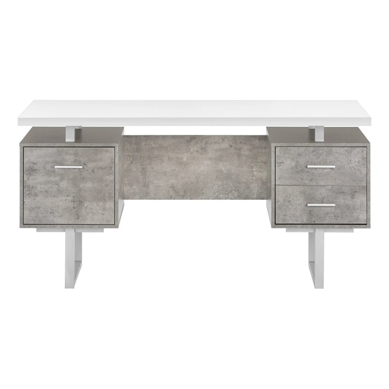 60" White and Gray Computer Desk With Three Drawers Homeroots Office